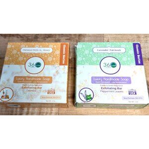 2-360Feel Handmade Soap Exfoliat Bar 5oz Peppermint Leave, Oatmeal Milk & Honey
